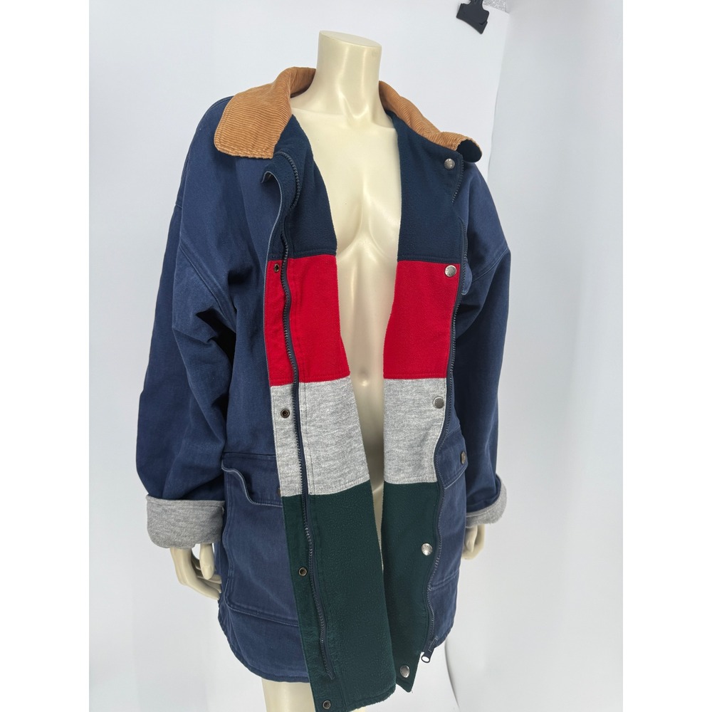 Vtg 90s Current Seen Reversible Colorblock Canvas Jacket Corduroy Collar Plus 3X